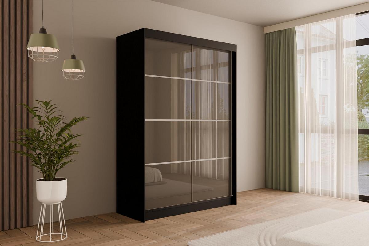 KLEIDERSCHRANK PEKA III - 150 cm - Schwarz|Grau - Schwarz/Grau, Holzwerkstoff (150/215/61cm) - ALTDECOR