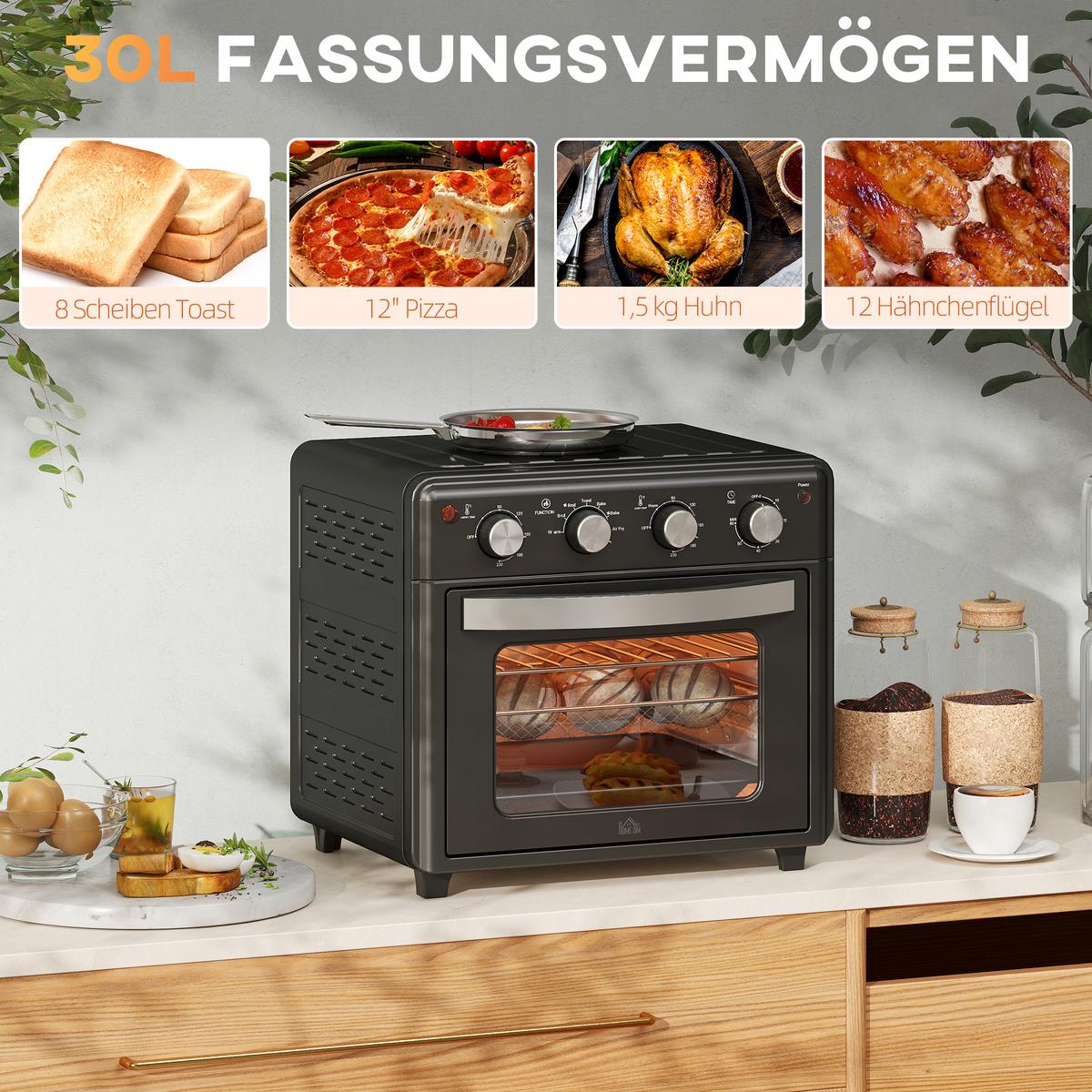 HEISSLUFTFRITTEUSE Stahl gehärtetes Glas Schwarz - Schwarz, Metall (43/39/39cm) - HOMCOM