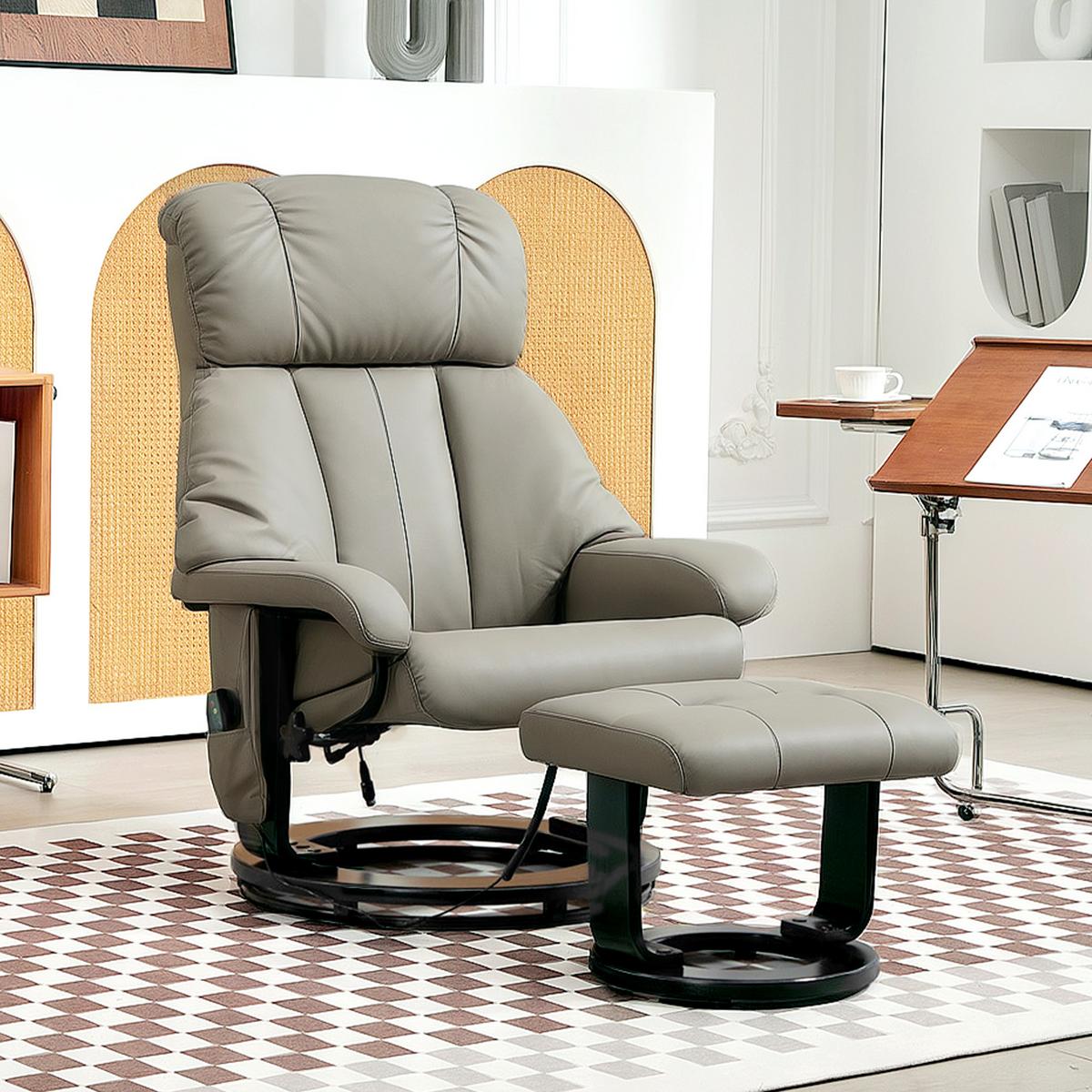 RELAXSESSEL mit Fußhocker, Massagesessel mit Liegefunktion Fernbedienung Grau - Greige/Schwarz, Kunststoff/Metall (80/102/76cm) - HOMCOM