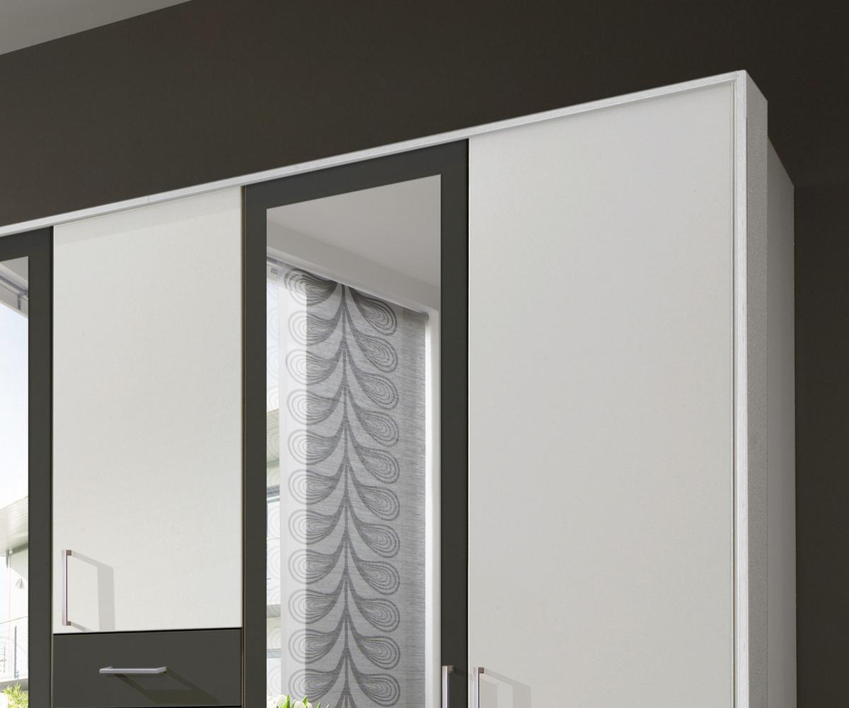 DREHTÜRENSCHRANK Kleiderschrank B228/H210/T58 cm mit Passepartout, Schubkästen & 2 Spiegeltüren, Weiß mit Absetzungen in Grafit / 22598 - Silberfarben/Graphitfarben, Holzwerkstoff/Kunststoff (228/210/58cm) - luma-home