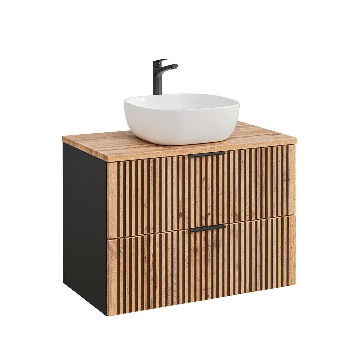 WASCHTISCH 80.6cm Gaia Holz in Eichenoptik und Schwarz - Schwarz, Holzwerkstoff (80.6/59/46cm) - Petits-meubles