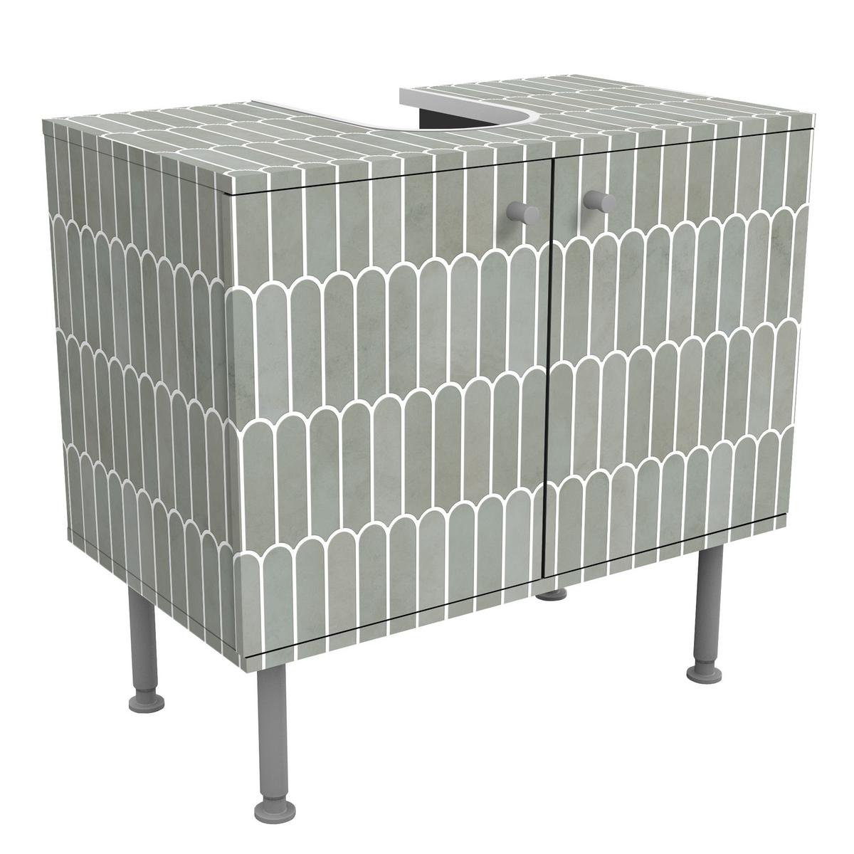 WASCHBECKENUNTERSCHRANK Fischschuppen Fliesen Eucalyptus 60/55/35 cm - Türkis, Holzwerkstoff (60/55/35cm) - Bilderwelten