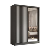 SCHWEBETÜRENSCHRANK LAMELLO 160/216/61 cm 2-türig mit Spiegel Grau - Grau, Holzwerkstoff (160/216/61cm) - MASSENO