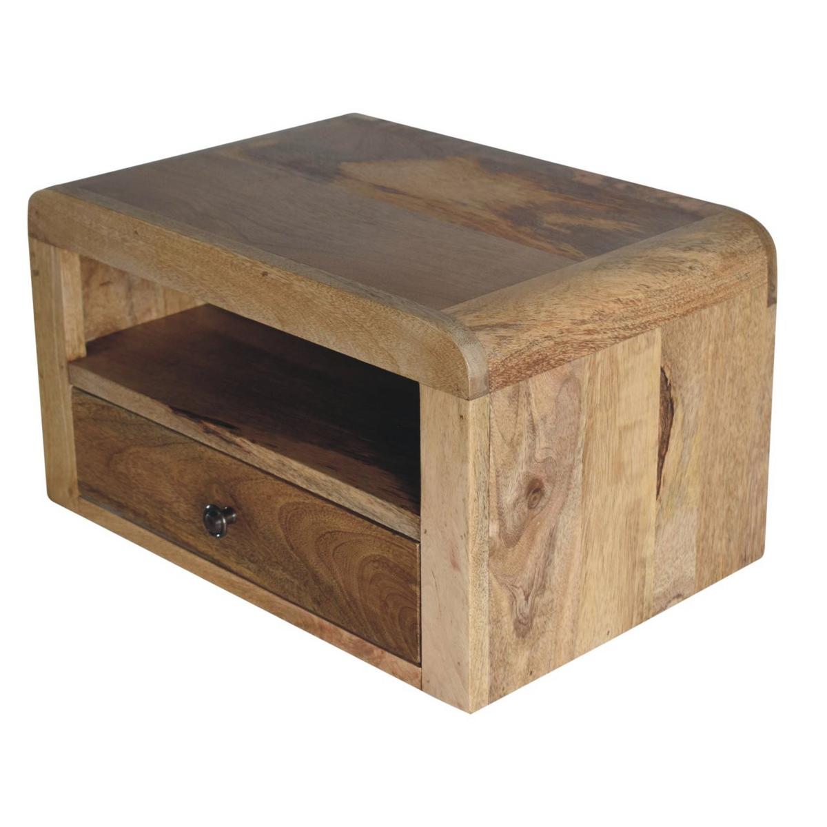 NACHTKASTEN Massiv Eichenoptik Schwebend, 1 Schublade und Offenes Regal, Beige - Beige/Messingfarben, Holz/Metall (45/25/30cm) - Artisan Furniture