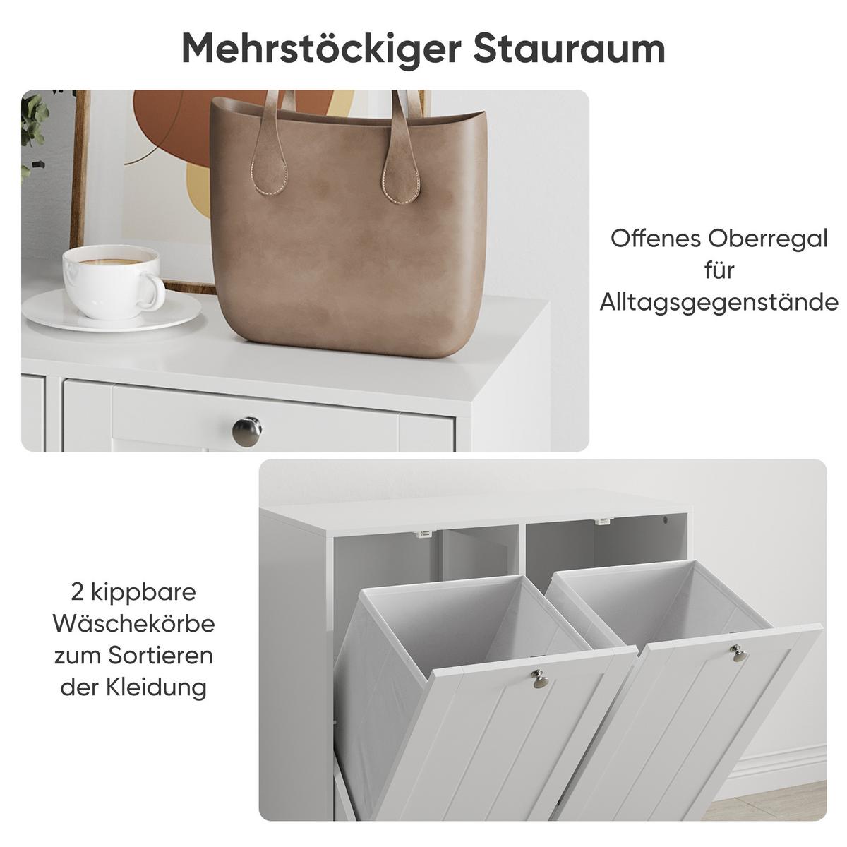 BADEZIMMERSCHRANK Kippbar Weiß mit 2 Fächern & Herausnehmbaren Körben - Weiß, Holzwerkstoff (66/68/33cm) - Urban Meuble