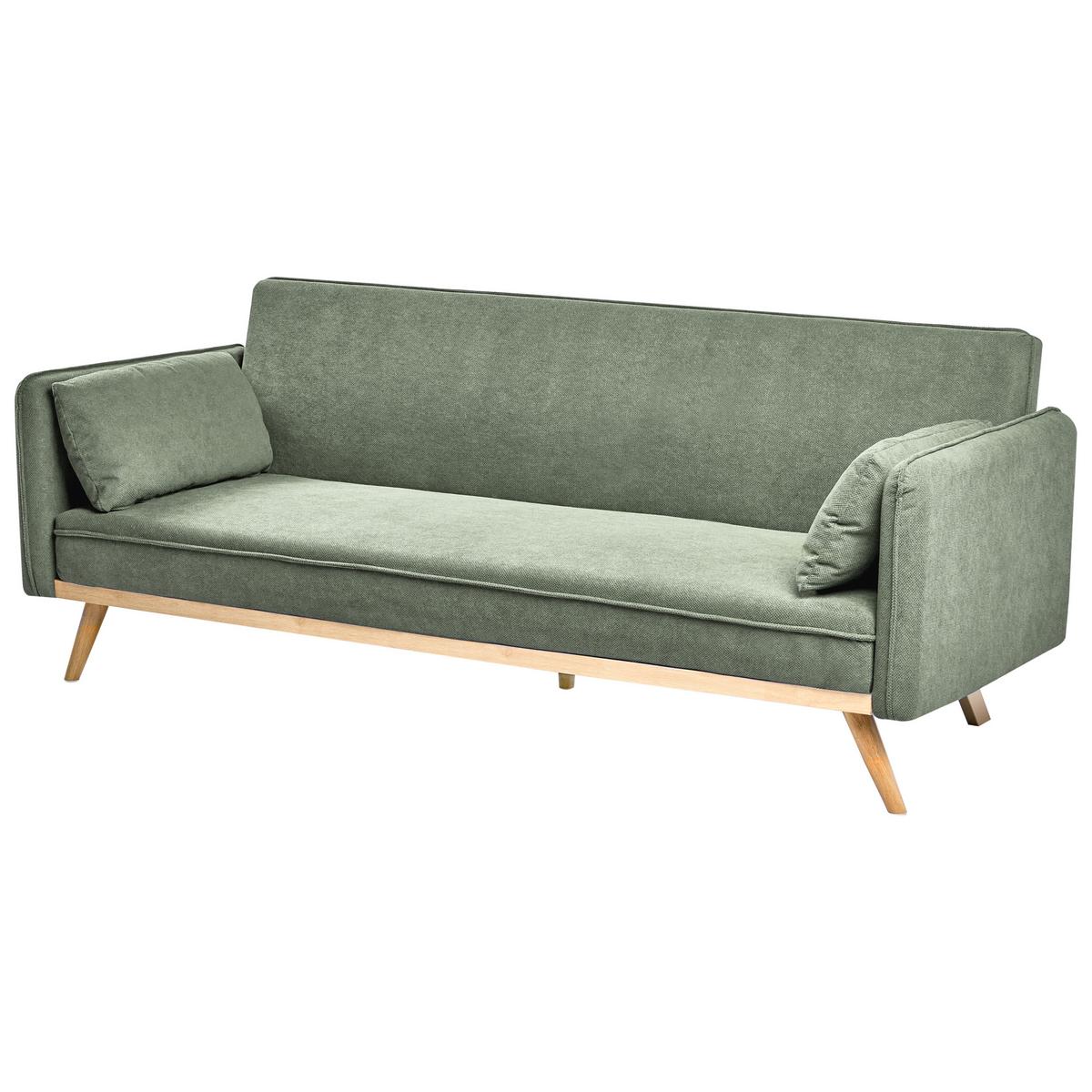 SCHLAFSOFA Stoff Hellgrün Asaa - Hellgrün/Braun, Textil (205/76/80cm) - Beliani