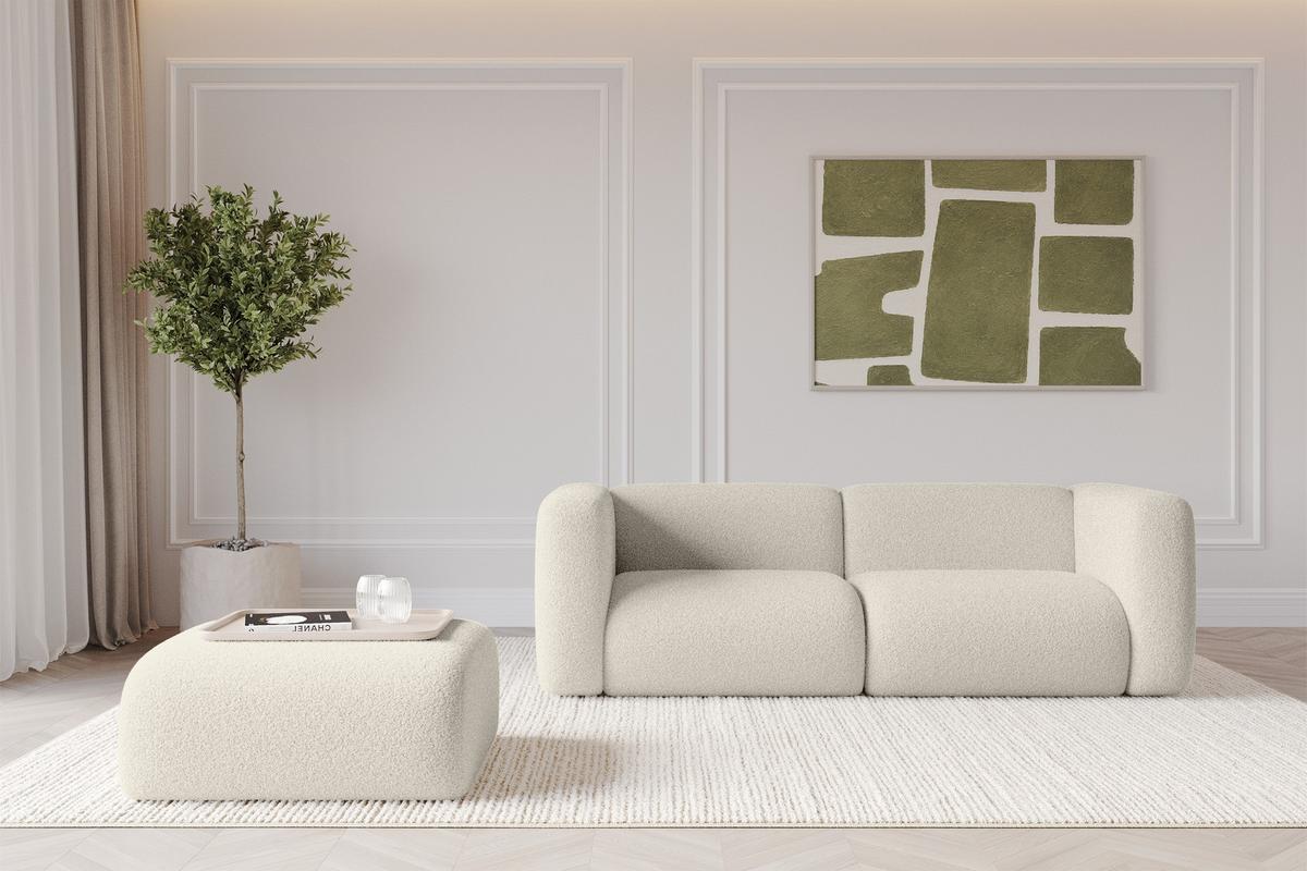 POUF MIRA-PUF 91x89x40 Beige cm Bouclé Modular Sitzhocker - Kaschmir/Beige, Holzwerkstoff/Kunststoff (91/40/89cm) - ALTDECOR