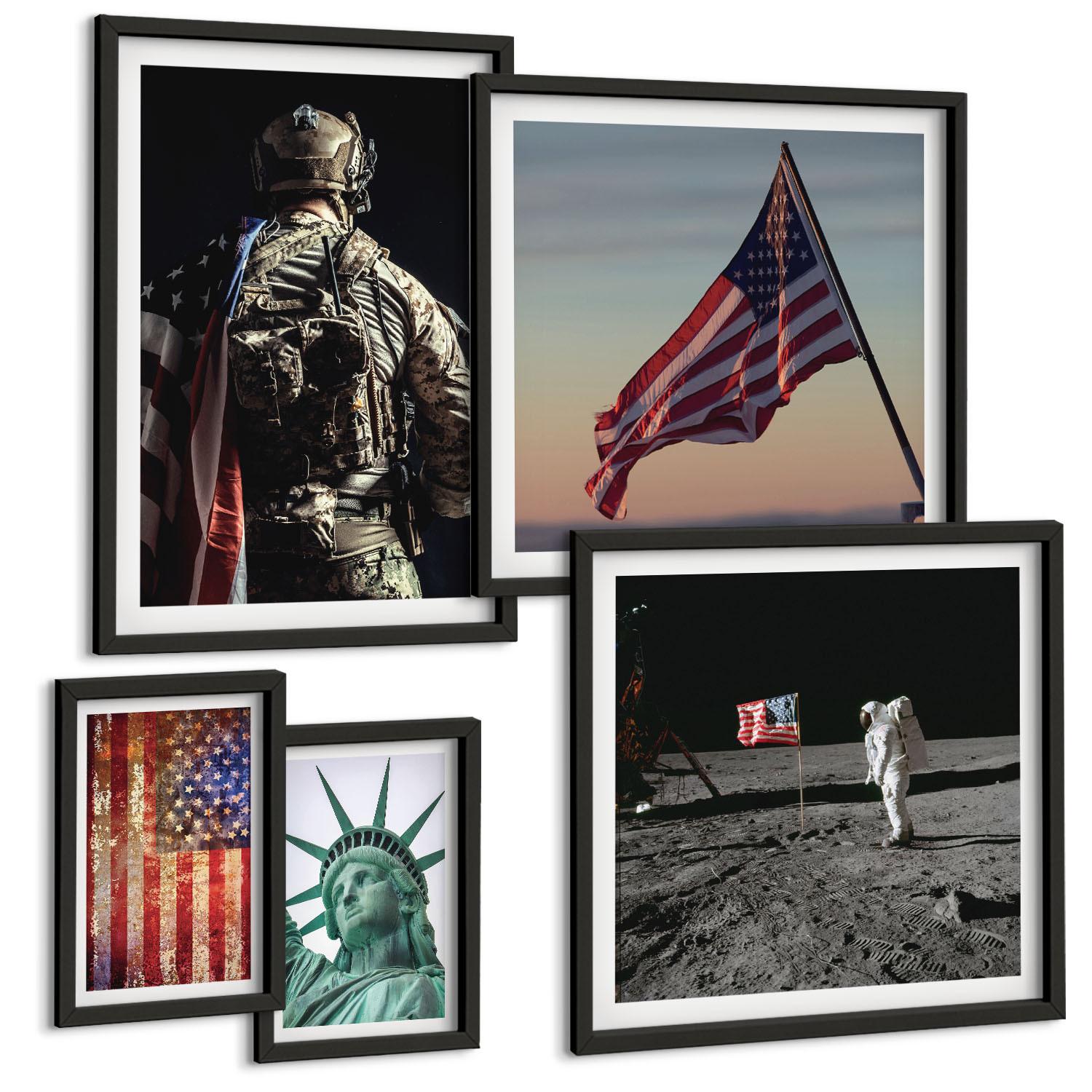 BILDER SET 5er Set - 50x50 cm & 20x30 cm & 40x60 cm Schwarzer Rahmen - Ruhige Landschaften am Strand der Sonne - Schwarz, Kunststoff (40/60cm) - TULUP