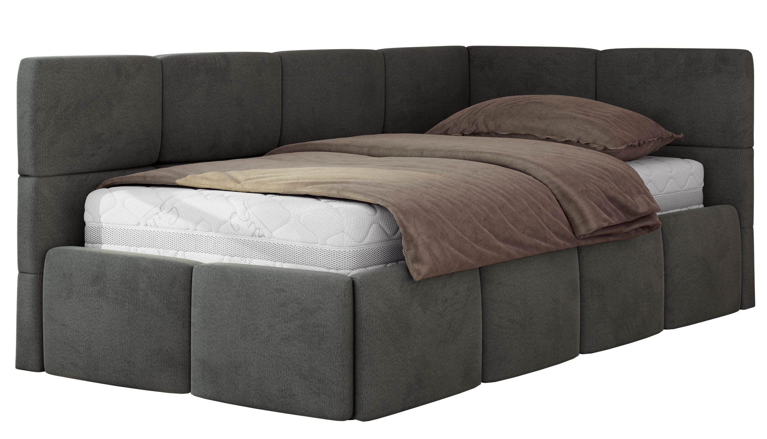 JUGENDBETT ARVO 90/200 - Dunkelgrau Velvet - Multipocket-Matratze - Rechts Seite - Dunkelgrau, Textil (90/200cm) - MKS