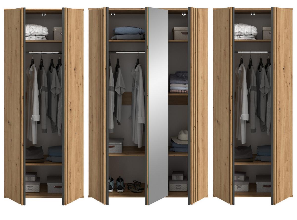 KLEIDERSCHRANK Eiche Artisan, grau 280 x 192 cm 7-türig, Drehtürenschrank mit Spiegel - Anthrazit/Eiche Artisan, Holzwerkstoff (280/192/56cm) - Inn.Furn