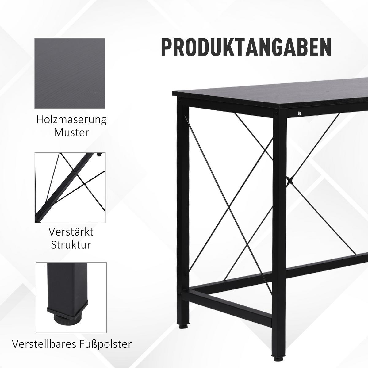 SCHREIBTISCH L-Form, MDF, Schwarz - Schwarz, Kunststoff (150/150/76cm) - HOMCOM