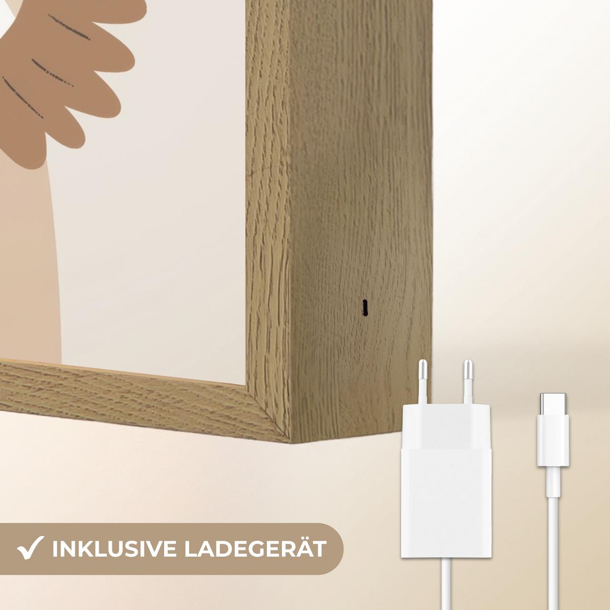 NACHTTISCHLAMPE MIT AKKU Löwe - Beige - Tier - Mutig - Zitat 30x40 cm - Beige, Holzwerkstoff (8/30/40cm) - OnlyWow