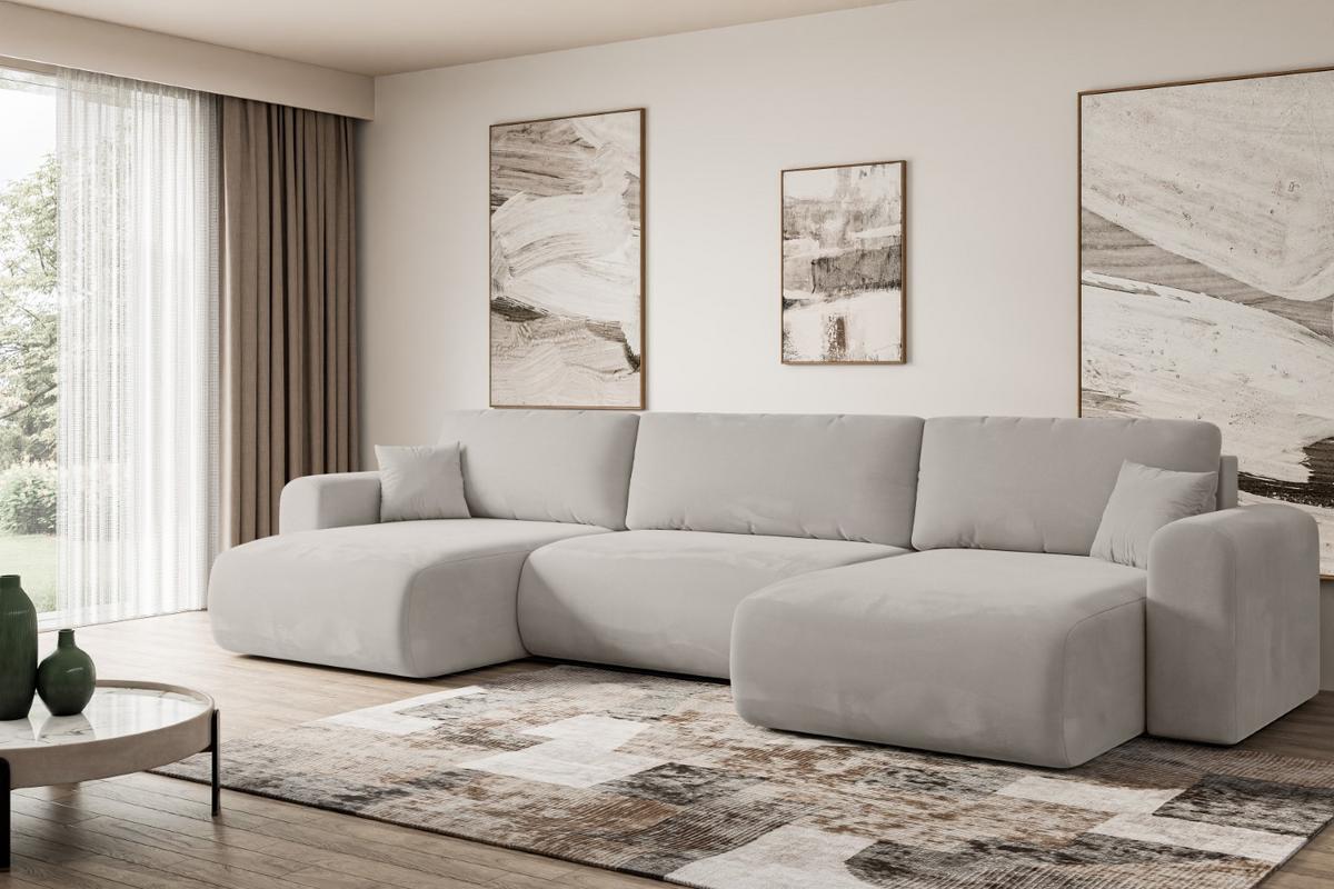 WOHNLANDSCHAFT mit Schlaffunktion und Bettkasten ORRO-U - 362x145x83 cm Hellbraun Velours - Hellbraun/Schwarz, Holzwerkstoff/Kunststoff (362/83/145cm) - ALTDECOR
