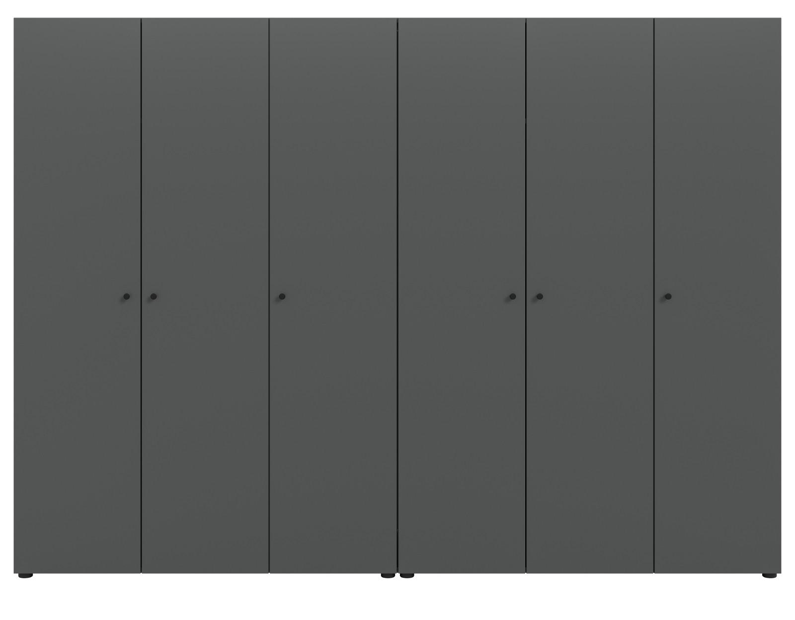 KLEIDERSCHRANK grau 6-türig 240 cm, Drehtürenschrank mit Kleiderstangen - Schwarz/Grau, Holzwerkstoff/Kunststoff (240/176/51cm) - Inn.Furn