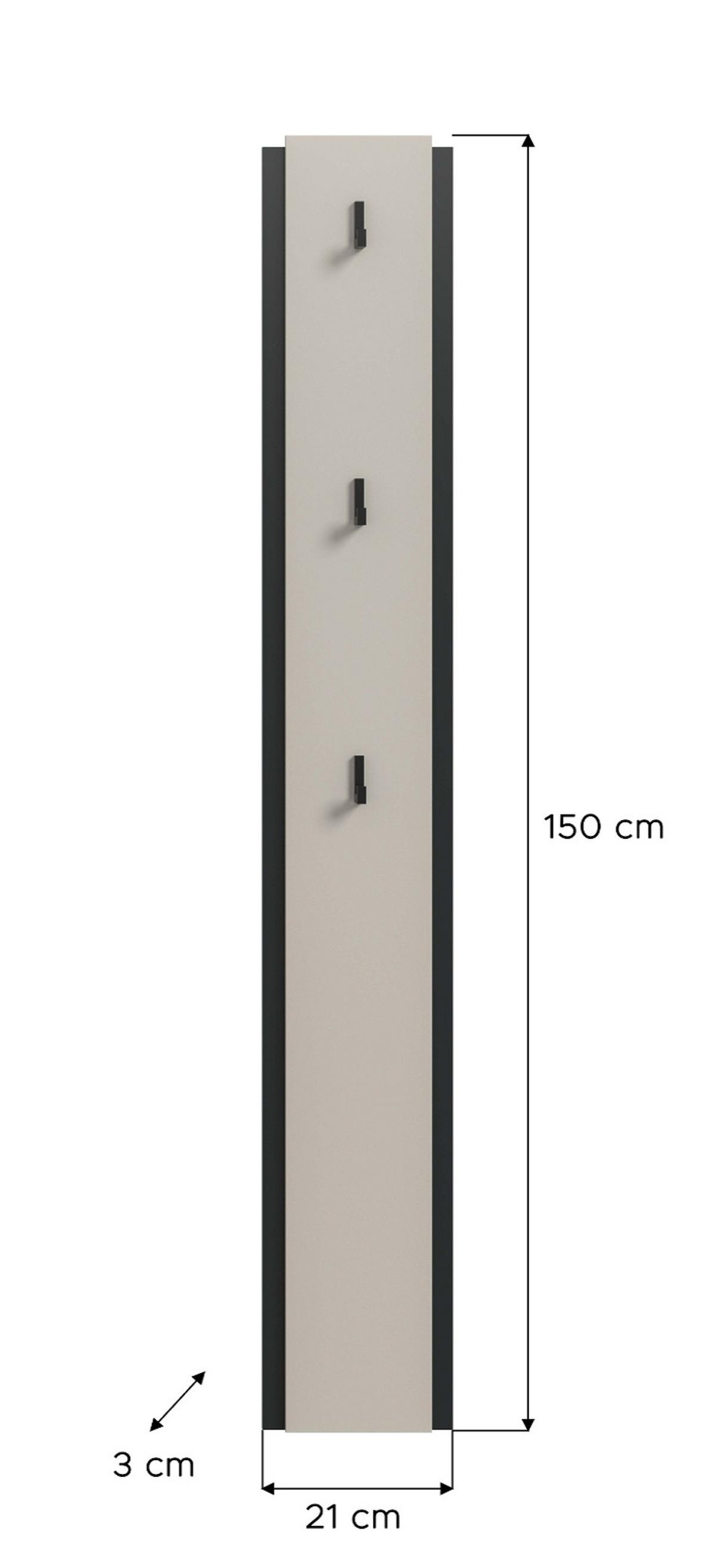 GARDEROBENPANEEL Kaschmir 21 x 150 cm, Wandgarderobe mit 3 Haken - Kaschmir/Schwarz, Holzwerkstoff (21/150/3cm) - Inn.Furn