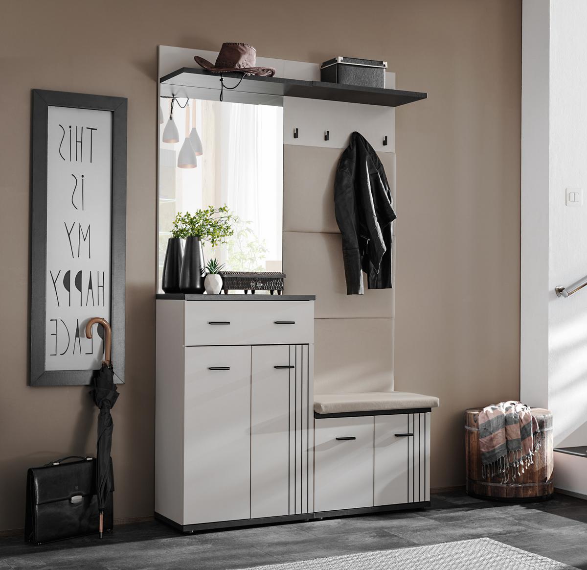 GARDEROBEN-SET Kaschmir, schwarz 4-teilig 120 cm, Flurgarderobe mit viel Stauraum - Kaschmir/Schwarz, Glas/Holzwerkstoff (120/20/32cm) - Inn.Furn
