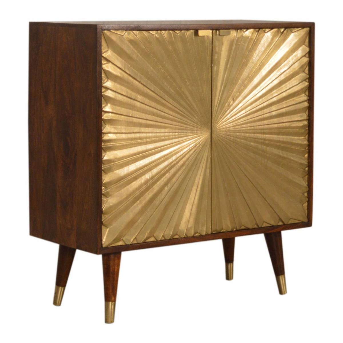 GOLDENER SCHRANK in einem reichen Kastanienholz-Finish, Nordische Beine, Gold und Braun - Messingfarben/Braun, Holz/Metall (75/80/35cm) - Artisan Furniture