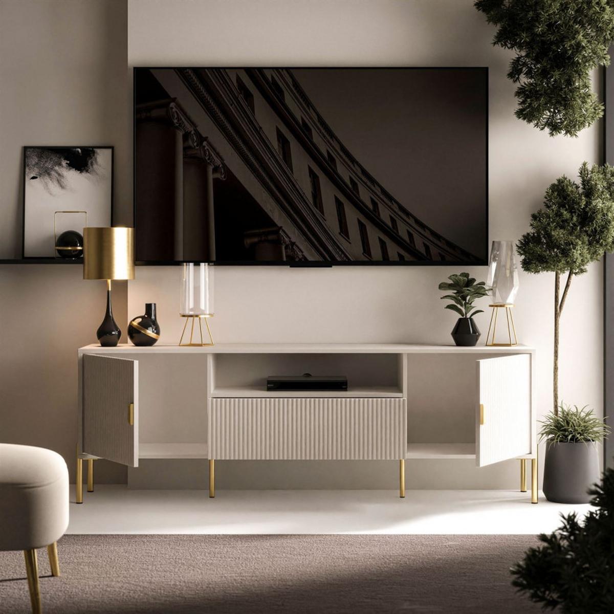 TV-RACK DALIA 180 cm - Kaschmir/Goldfarben, Holzwerkstoff (179/58/40cm) - Lookway