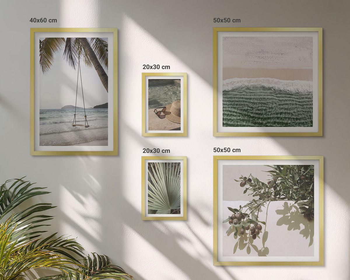 BILDER SET 5er Set - 50x50 cm & 20x30 cm & 40x60 cm Goldrahmen - Strandschaukel-Blätterurlaub - Goldfarben, Kunststoff (40/60cm) - TULUP