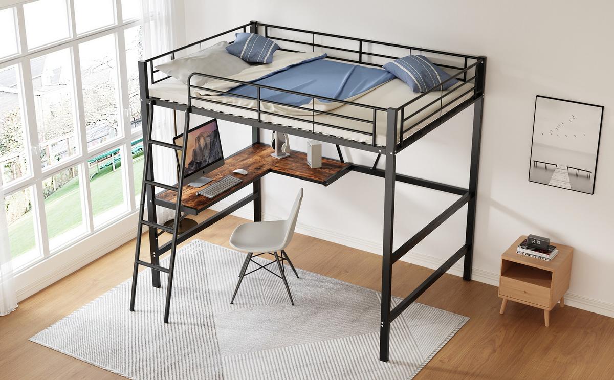 HOCHBETT Schwarz 204,5/149/180,5 cm - Schwarz, Holzwerkstoff/Metall - Urban Meuble