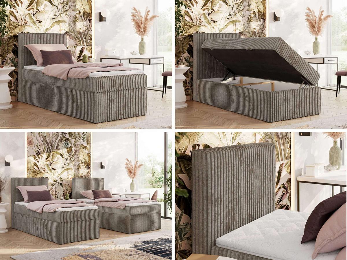 BOXBETT TILIANO 90/200 - Hellbraun Cord - H3 - Visco Topper - Links - Hellbraun, Textil (90/200cm) - MKS