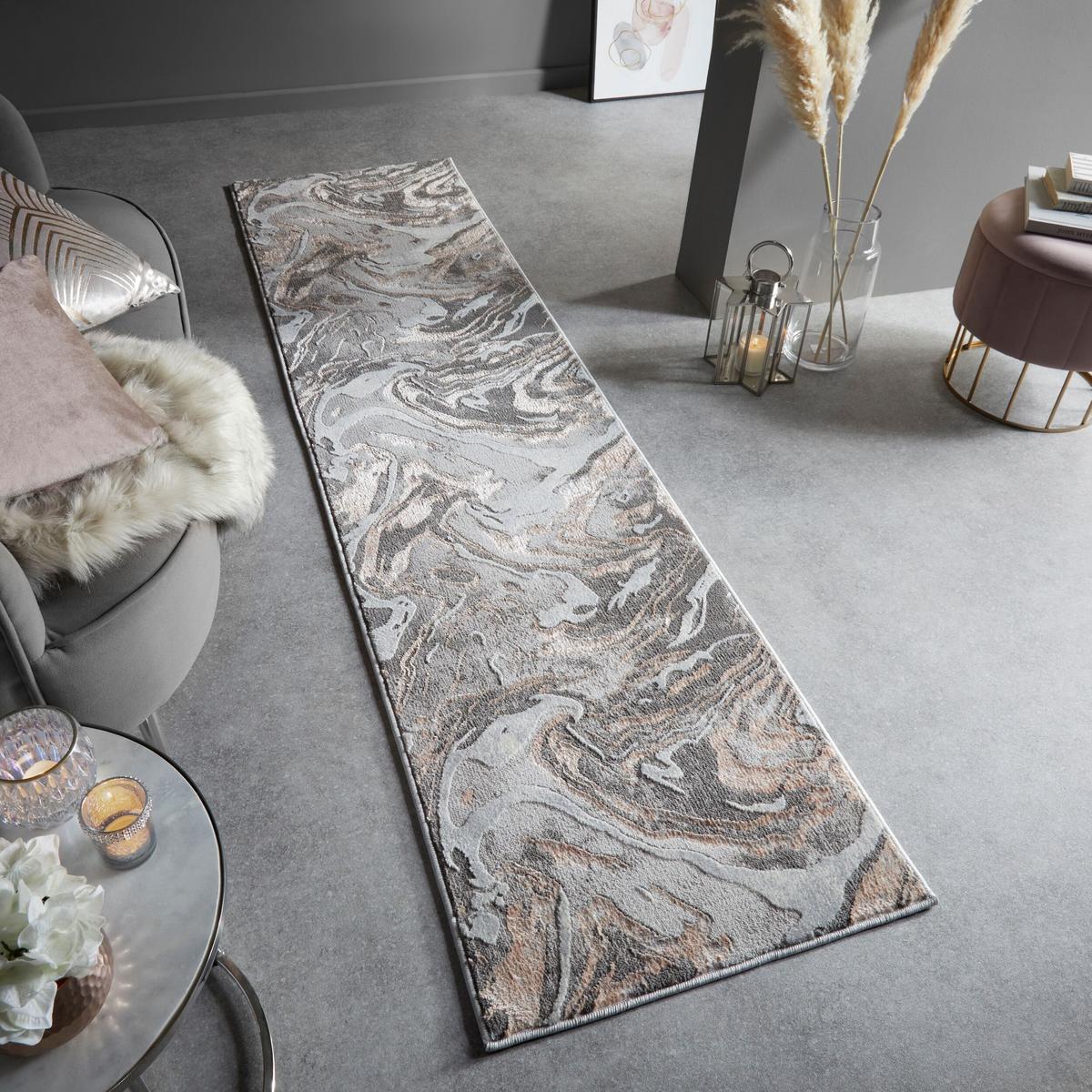 TEPPICH OUSE, abstrakt, Rosa-Grau, 60 x 230 cm - Rosa, Textil (60/230cm) - KADIMA DESIGN