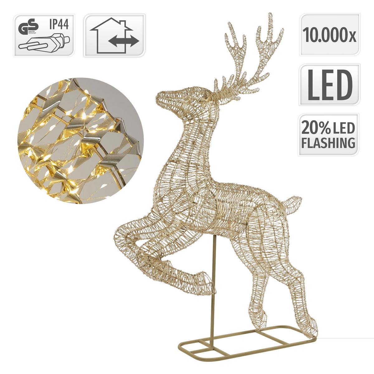 LED RENTIER Outdoor XXL 337 cm Weihnachtsdeko Groß Weihnachtsbeleuchtung mit Timer Warmweiß - Goldfarben, Kunststoff/Metall (204/337/66cm) - ECD-Germany