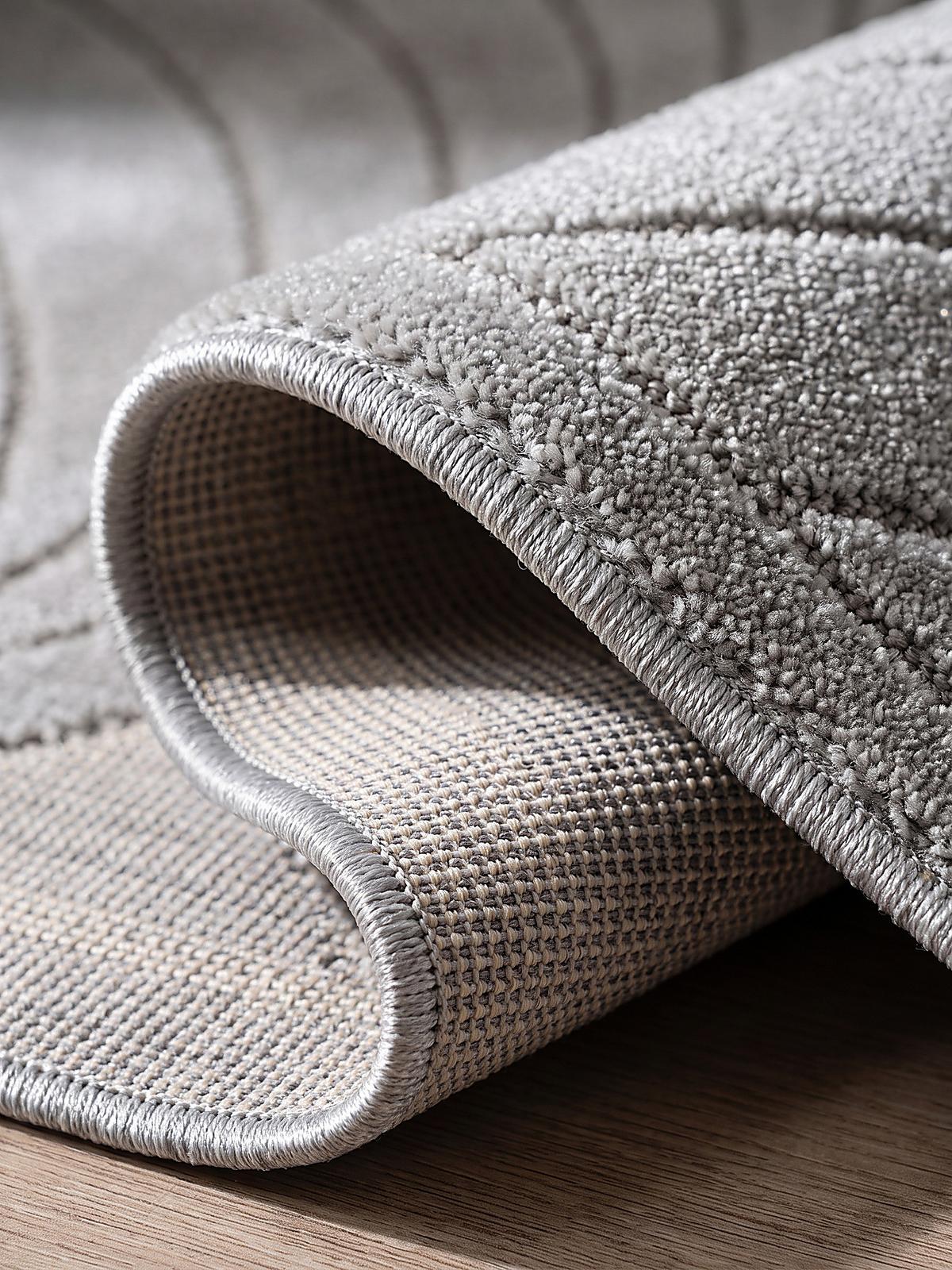TEPPICH Outdoor, Fußbodenheizung-geeignet, mit Blattmotiv, aus Polypropylen, ENGADIN in Silbergrau, Ø 120 cm - Grau, Textil (120/120cm) - KADIMA DESIGN