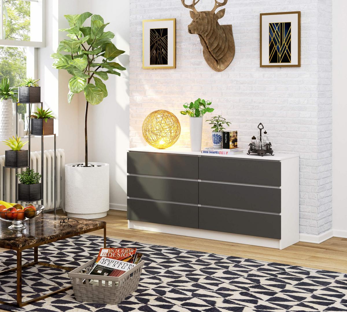 KOMMODE Weiß, Graphit Grau 77/160/40 - Weiß, Holzwerkstoff (160/77/40cm) - RAUMHIRSCH FURNITURE