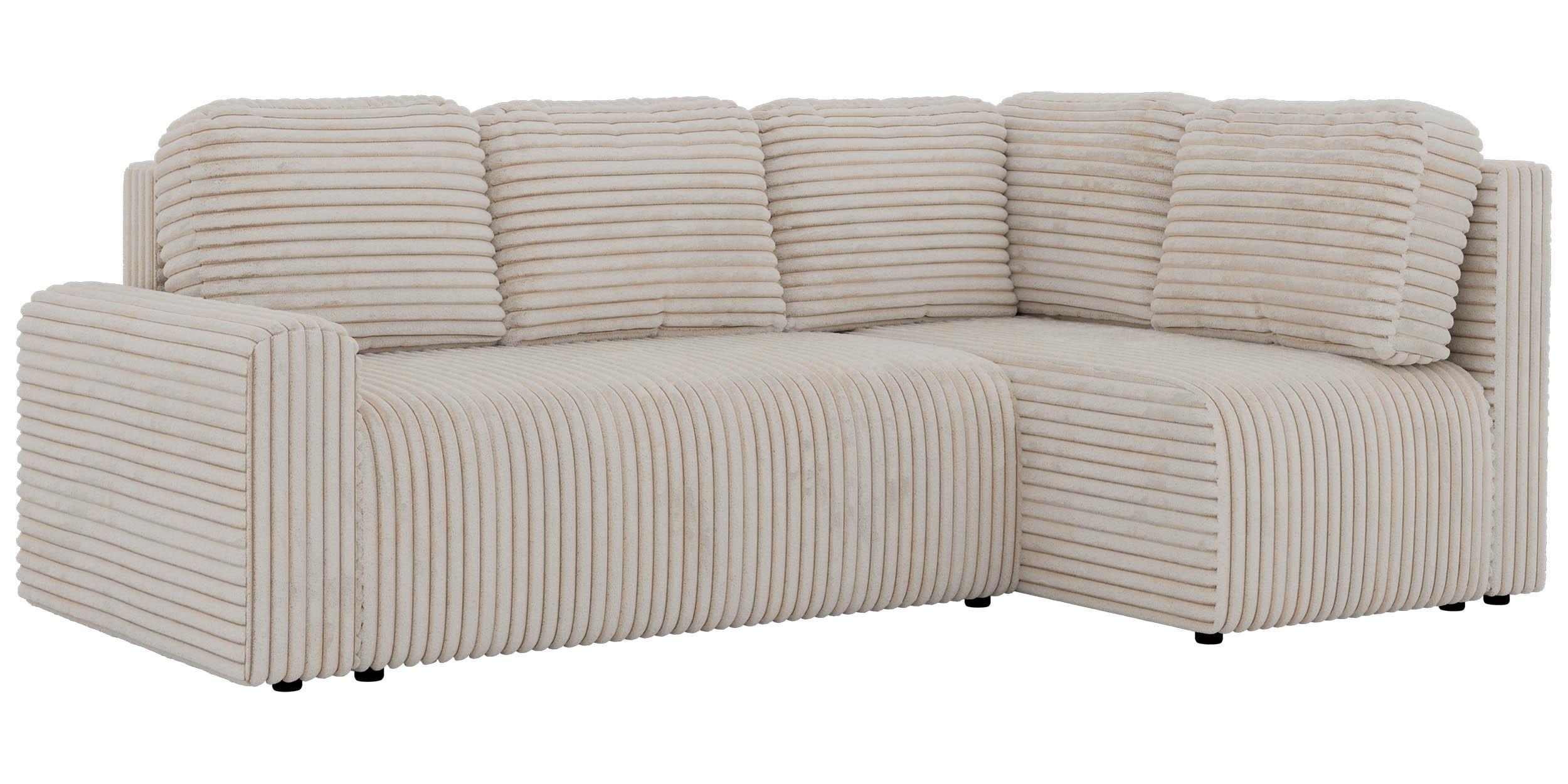 ECKSOFA NESSARO COR L - Beige Cord - Rechts - Beige/Schwarz, Kunststoff/Textil (240/151cm) - MKS