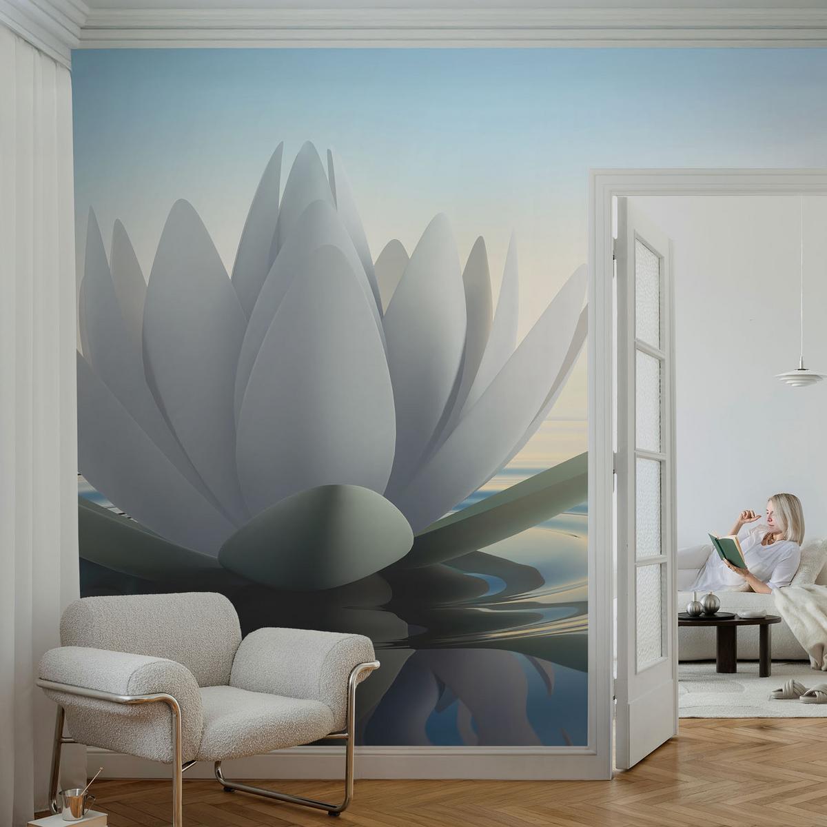FOTOTAPETE 312x219 cm - Seerosen - Weiß, Textil (312/219cm) - Wallfluent