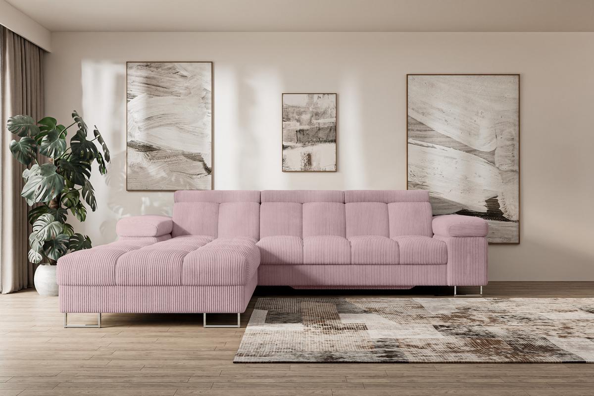 ECKSOFA mit Schlaffunktion Ottomane Links 271x203x79 Rosa Cord - Rosa, Holzwerkstoff/Textil (271/203cm) - ALTDECOR
