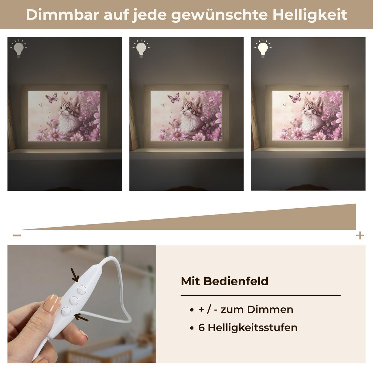 NACHTTISCHLAMPE Kätzchen - Blumen - Schmetterlinge - Lila 20x15 cm - Altrosa, Holzwerkstoff (8/20/15cm) - OnlyWow