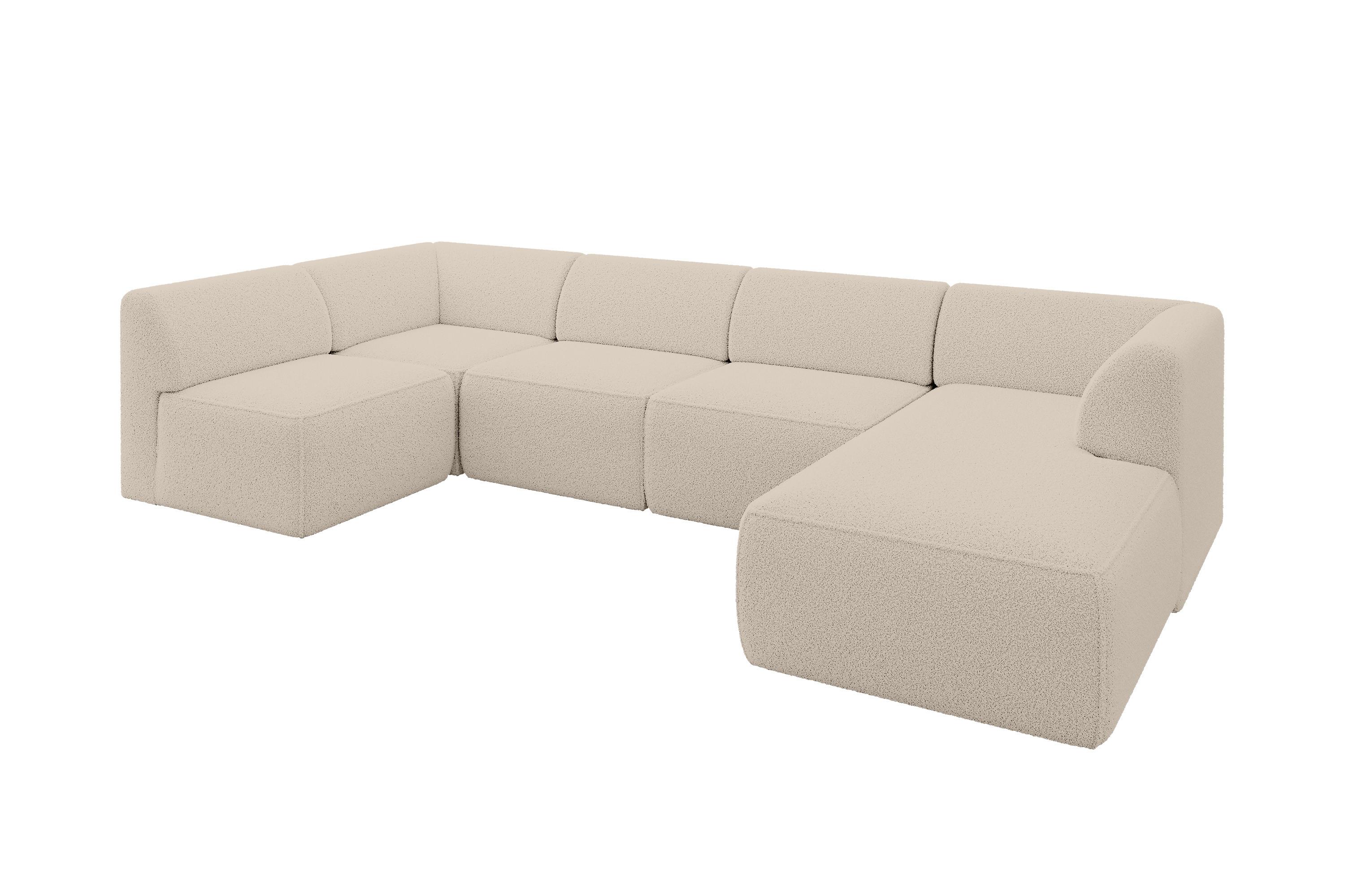 WOHNLANDSCHAFT Ottomane Rechts MOVO-L 345x180x78 cm Dunkelbegie Bouclé - Cappuccino, Holzwerkstoff/Kunststoff (180/78/345cm) - ALTDECOR
