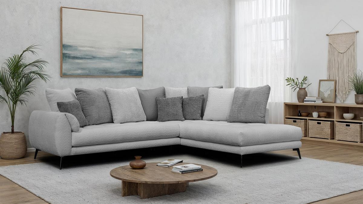 ECKSOFA CALME 5-Sitzer, hellgrau und dunkelgrau - Hellgrau/Schwarz, Holz/Textil (294/229cm) - Wozimo