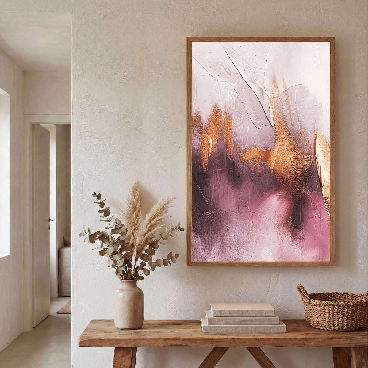 WANDLEUCHTE MIT AKKU Lila - Abstrakt - Farbe - Gold 70x100 cm - Mauve, Holzwerkstoff (70/100/8cm) - OnlyWow