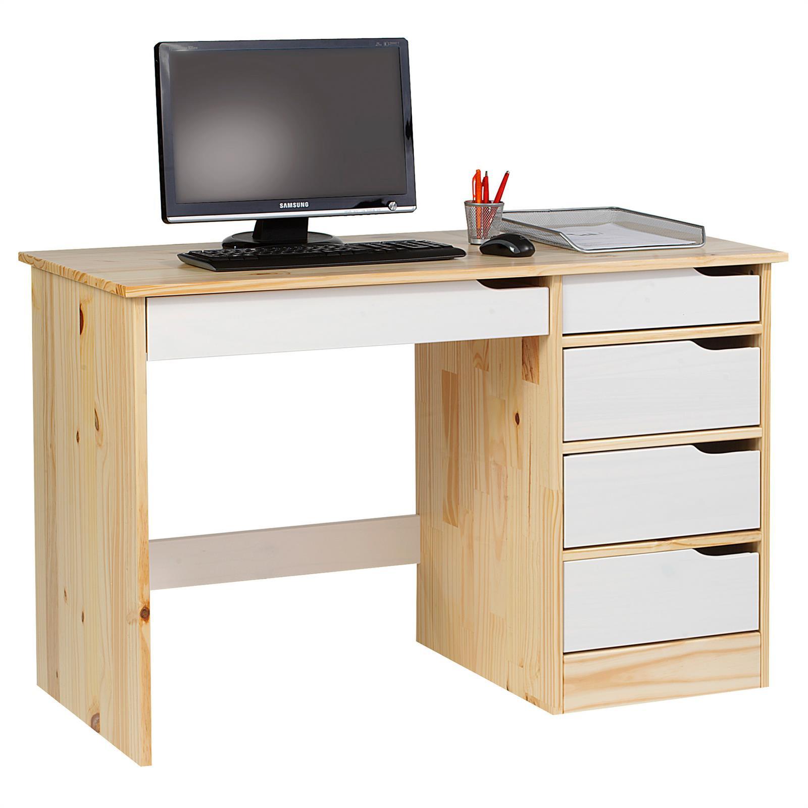 SCHREIBTISCH HUGO natur/weiß - Naturfarben/Weiß, Holz (54/114/76cm) - IDIMEX