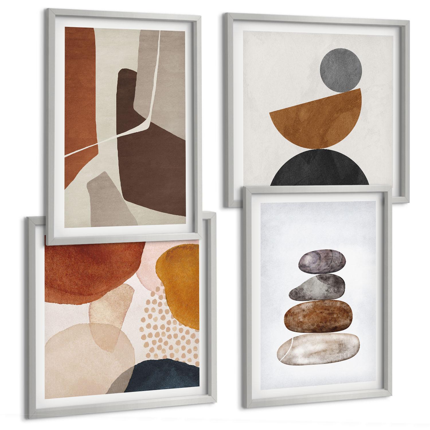 BILDER SET 4er Set - 50x50 cm & 40x60 cm Silberner Rahmen - Abstrakte Malerei Dekorationen - Silberfarben, Kunststoff (50/50cm) - TULUP