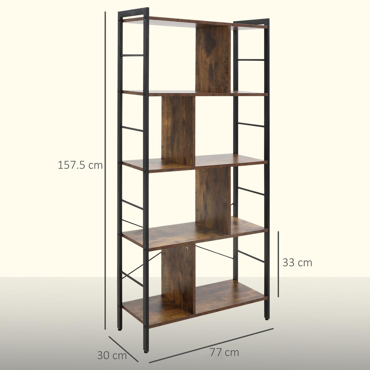 BÜCHERREGAL Spanplatte Metall Rustikal-Braun - Schwarz/Braun, Holzwerkstoff/Metall (30/157.5/77cm) - HOMCOM