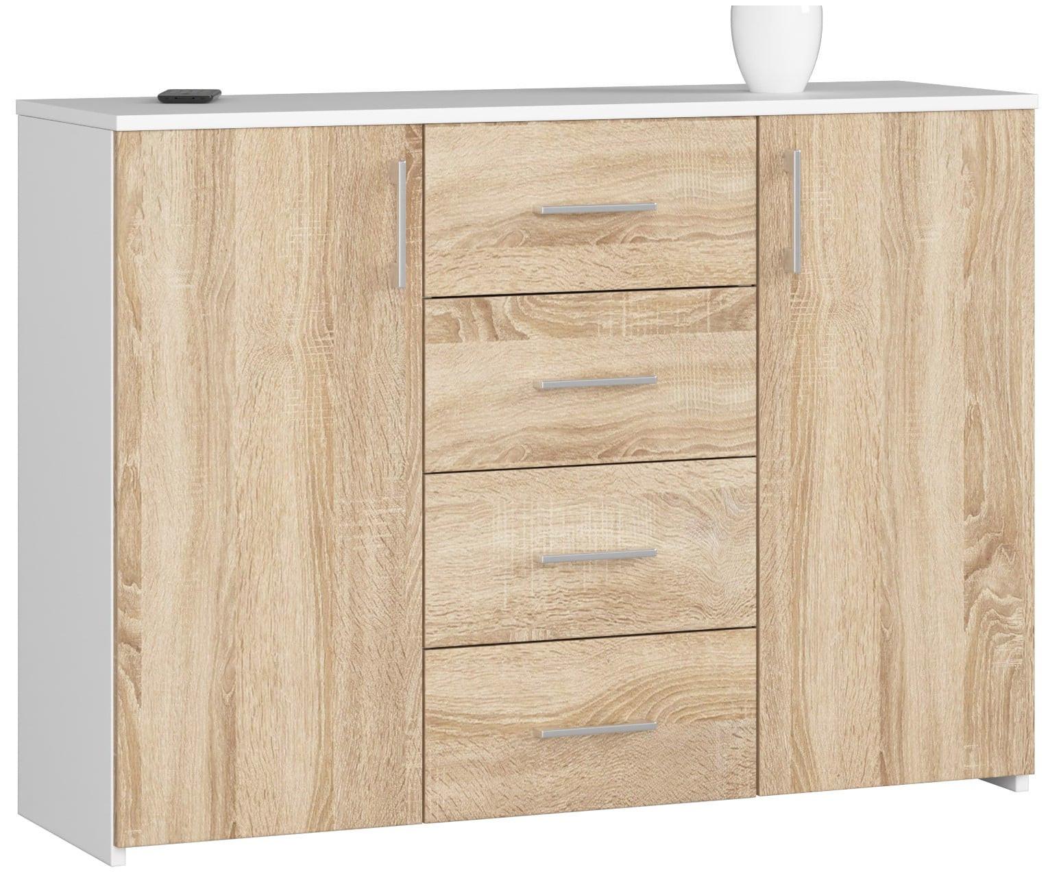 KOMMODE Weiß, Eiche Sonoma 80/110/35 - Weiß, Holzwerkstoff (110/80/35cm) - RAUMHIRSCH FURNITURE