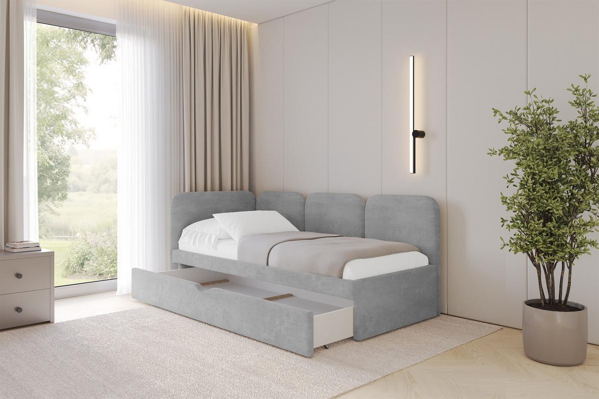 EINZELLBETT Jugendbett mit Bettkasten, Rechts - ALVY 100x200 Grau - Silberfarben, Holzwerkstoff/Textil (100/200cm) - ALTDECOR