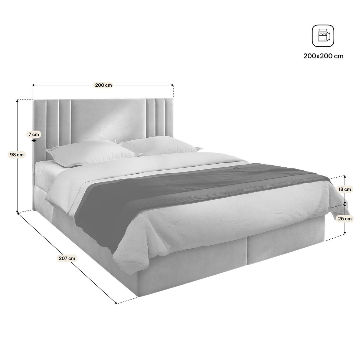BOXBETT BRES 200x200 cm mit Matratze und Topper, H2+H3 - Beige - Beige, Holz (200/200cm) - MASSENO