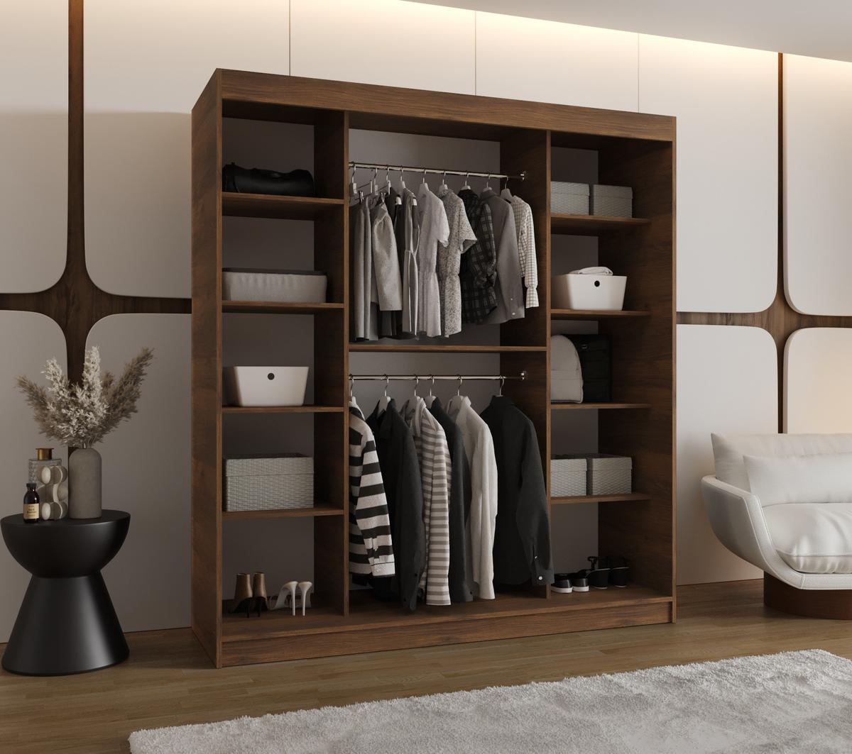 SCHIEBETÜRENSCHRANK mit Spiegel ULTRA 200/180/62 2-türig - Silberfarben/Walnussfarben, Holz (180/200/62cm) - MÖBEL KRYSPOL