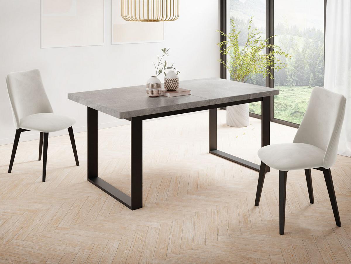 ESSTISCH Valentino rechteckig ausziehbar, Grauer Beton 140/180/80/75 cm - Hellgrau/Schwarz, Holzwerkstoff/Metall (80/180/75cm) - WFL GROUP