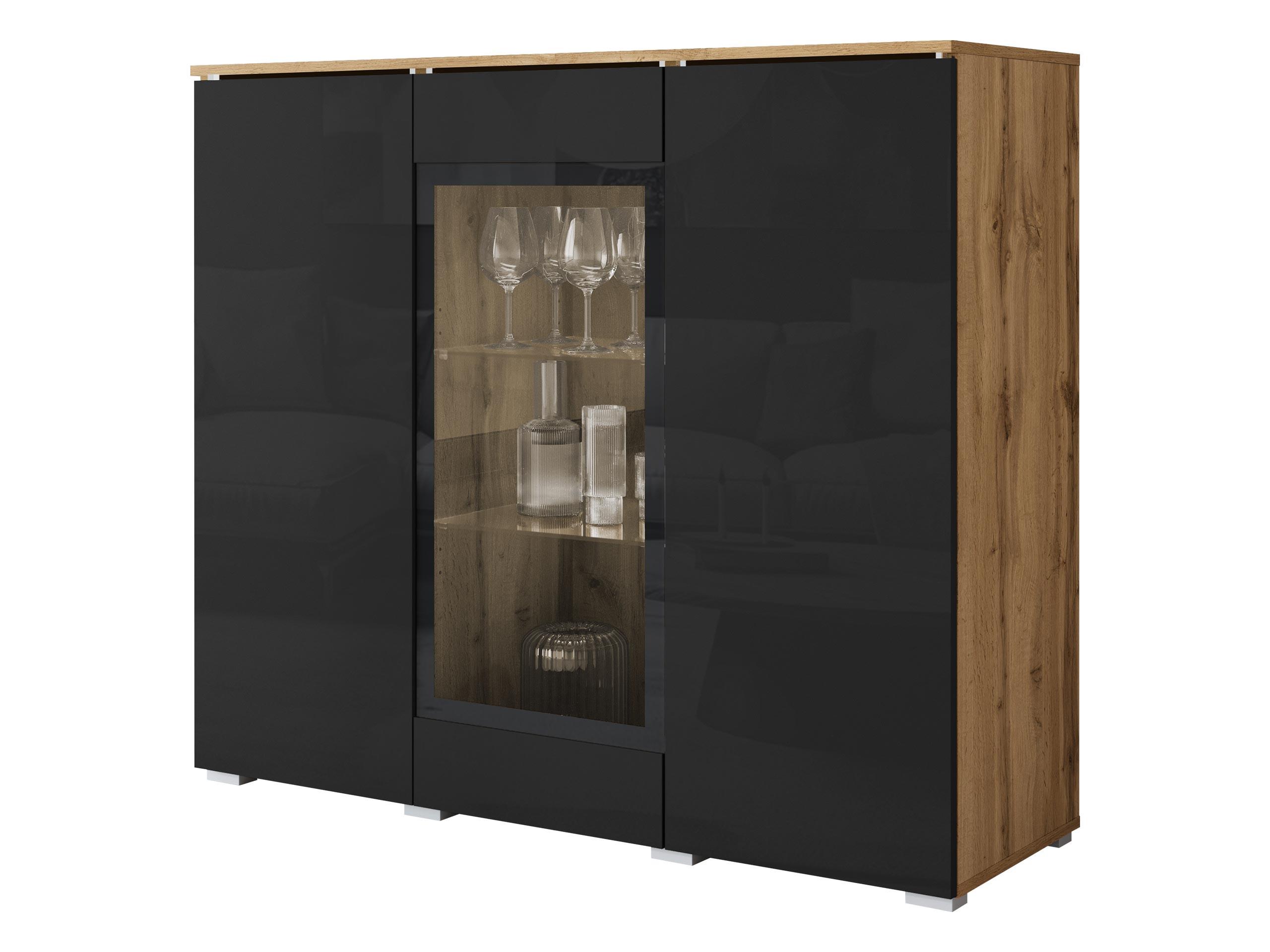 KOMMODE Vera 120 - Schwarz Hochglanz/Eiche Wotan, Holzwerkstoff/Kunststoff (120/104/40cm) - MIRJAN24