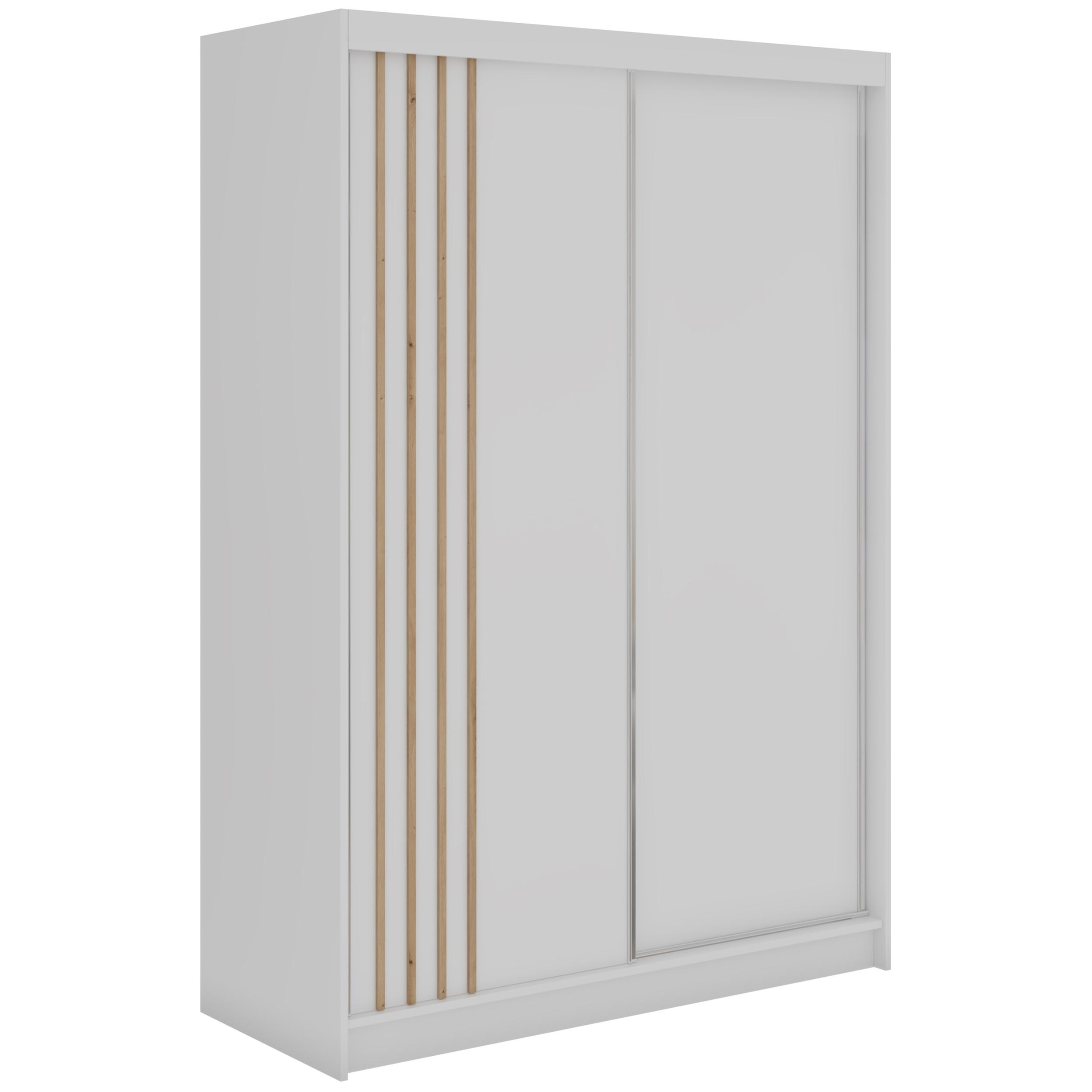 SCHWEBETÜRENSCHRANK mit Lamellen NAURU - 150 - Weiß und Eiche Artisan - Alufarben/Weiß, Holzwerkstoff/Metall (150/216/61cm) - MKS