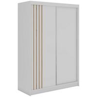 SCHWEBETÜRENSCHRANK mit Lamellen NAURU - 150 - Weiß und Eiche Artisan - Alufarben/Weiß, Holzwerkstoff/Metall (150/216/61cm) - MKS