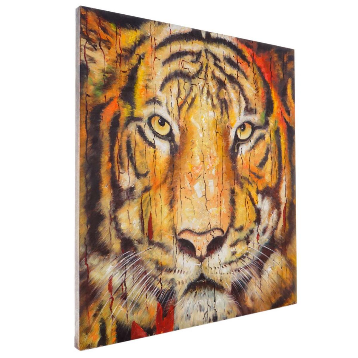 ÖLGEMÄLDE TIGER HANDGEMALT Mehrfarbig - Multicolor, Textil (90/100cm) - MCW