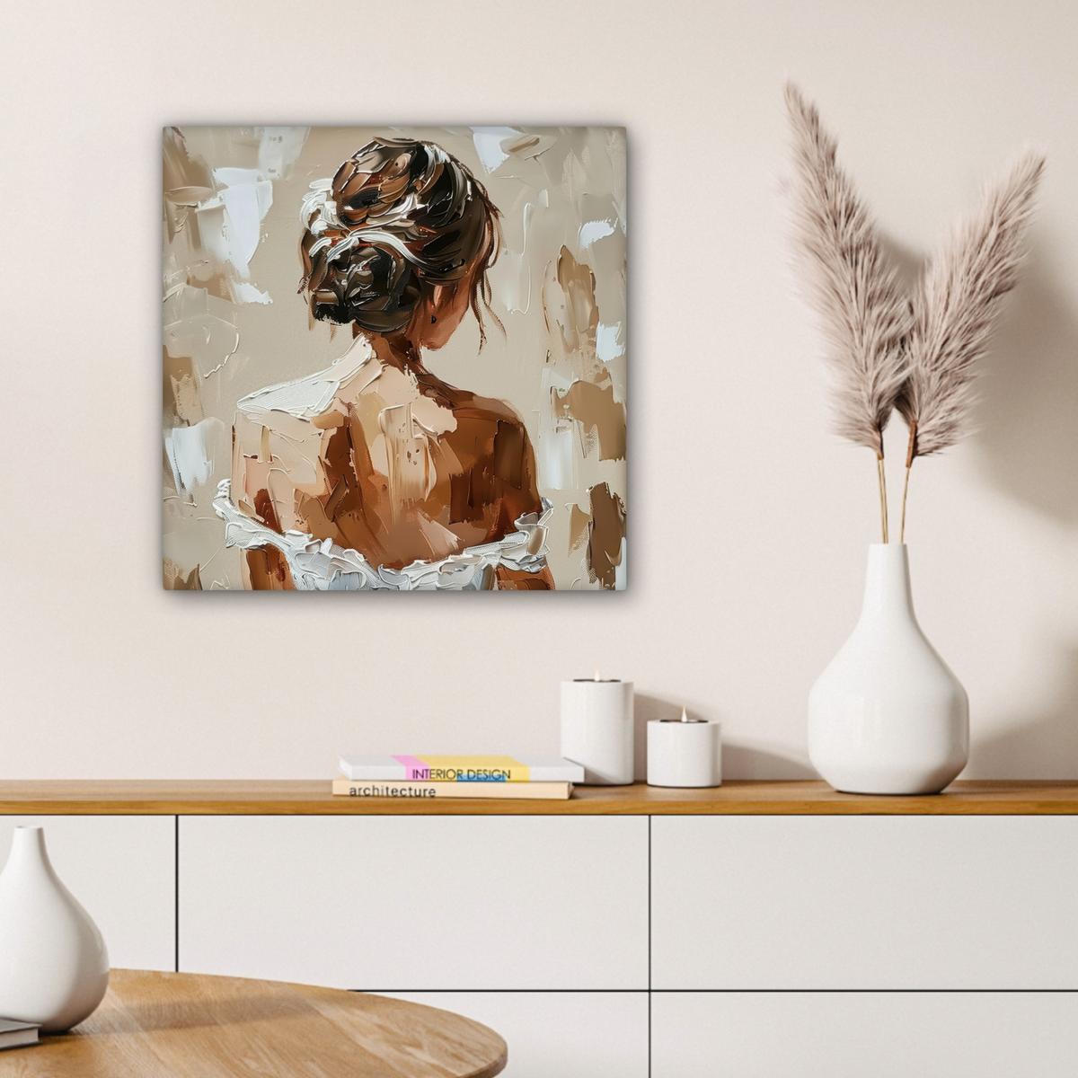 LEINWANDBILD Frau - Farbe - Abstrakt - Beige - Modern Wandbild Wohnzimmer 50x50 cm - Sandfarben, Textil (50/50cm) - MuchoWow