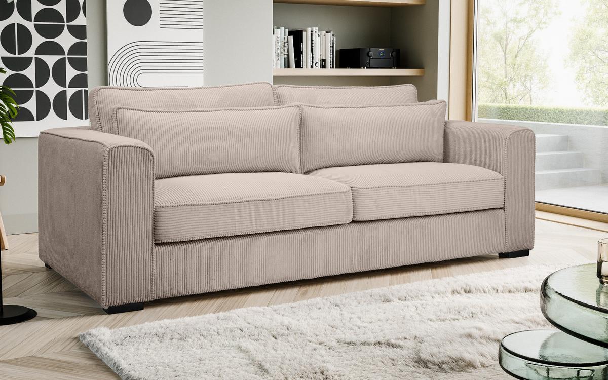 SOFA beige-braun Cord 3-Sitzer 241 cm, Couch mit Wellenfederung - Schwarz/Braun, Holzwerkstoff/Kunststoff (241/92/112cm) - Inn.Furn